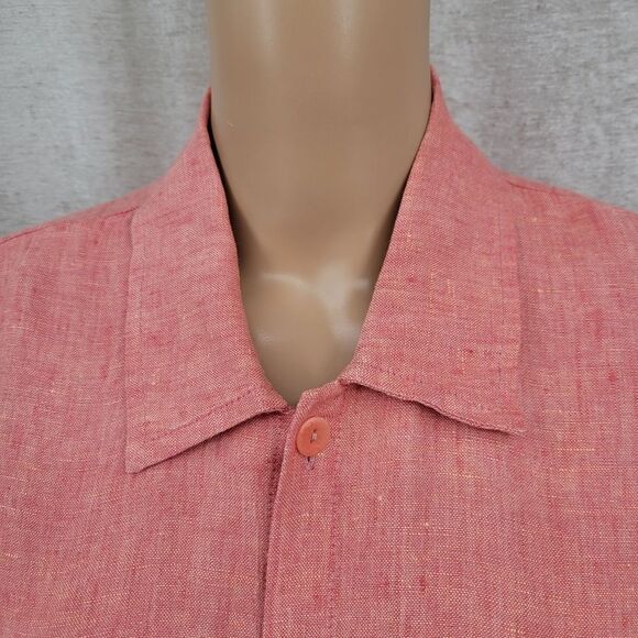Flax Pink Salmon Linen Casual Button Up Shirt Top Blouse Oversized Small - Picture 3 of 9